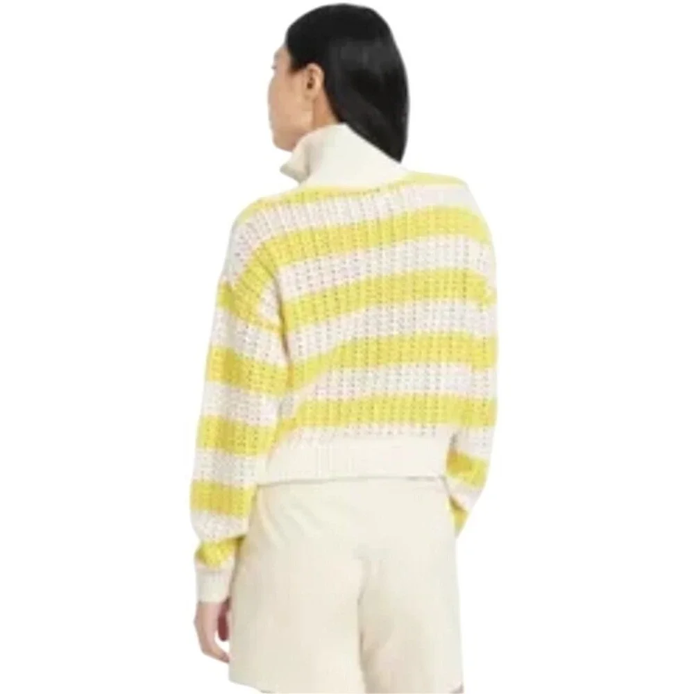 A New Day‎ Women's Yellow White Quarter Zip Mock Turtleneck Pullover Sweater M